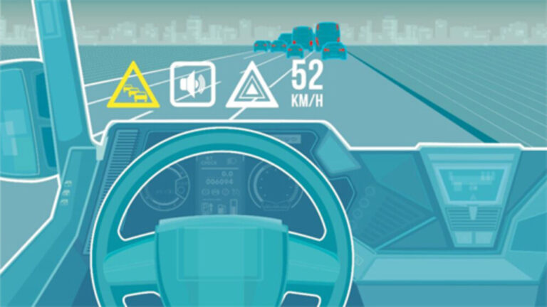 Android Automotive – Car-to-X Demonstrator auf dem Parkplatz neben dem Gebäude
